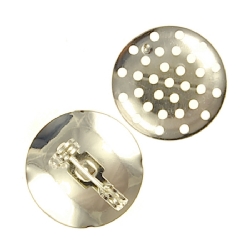 Findings - Silver-Plated Sieve Brooch - Round, 18mm x 1